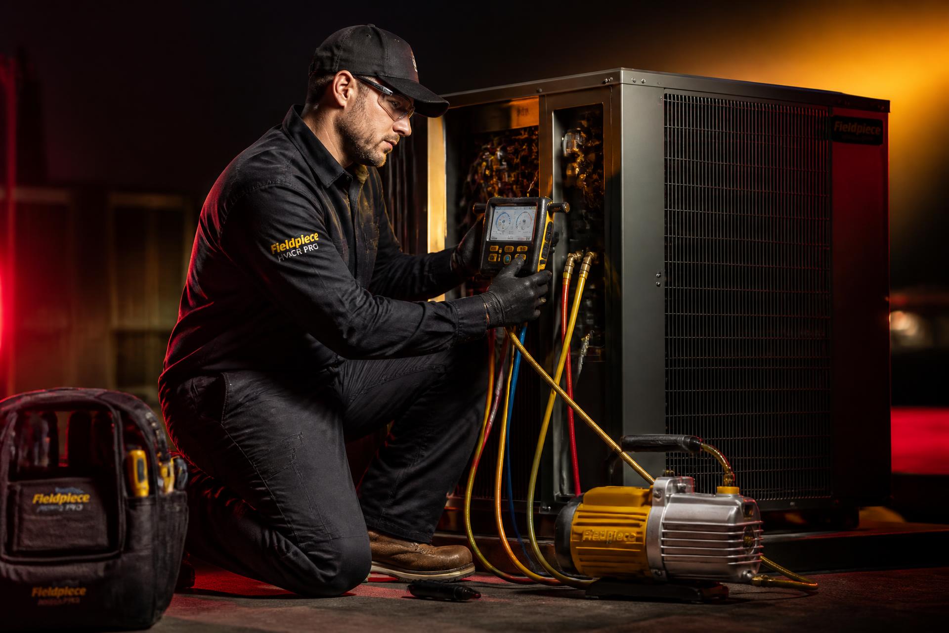 HVAC technician using professional tools